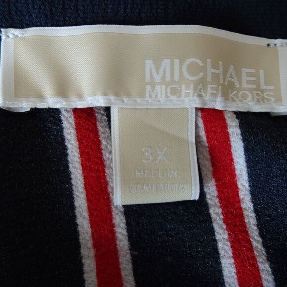 Michael Kors Button Front Top Blouse Women's Plus Size 3X Blue Red Stripe Office - Picture 7 of 10